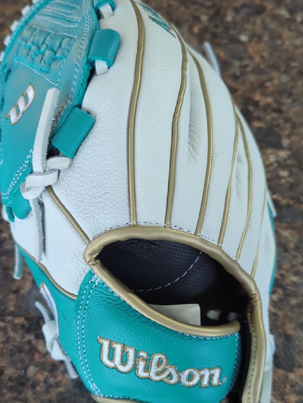 Wilson Teal, White and Gold Baseball Glove